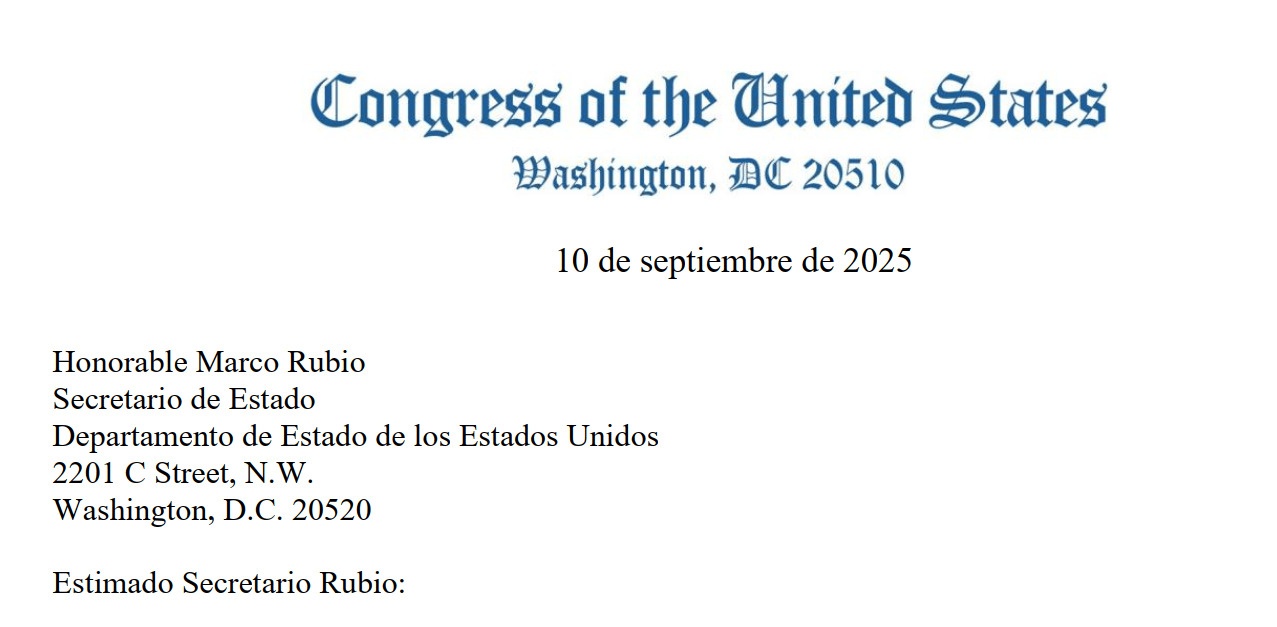 Carta de Congresista Jim McGovern sobre el caso de Juan López